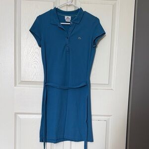 Lacoste Teal Blue Polo Dress with Waist Tie